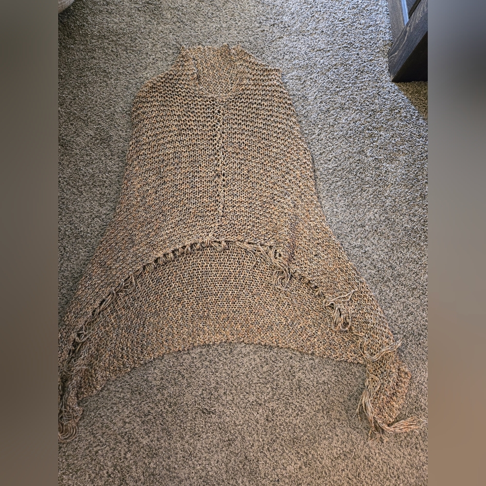 Boho Fringe High Low Knit Poncho - Picture 2 of 2